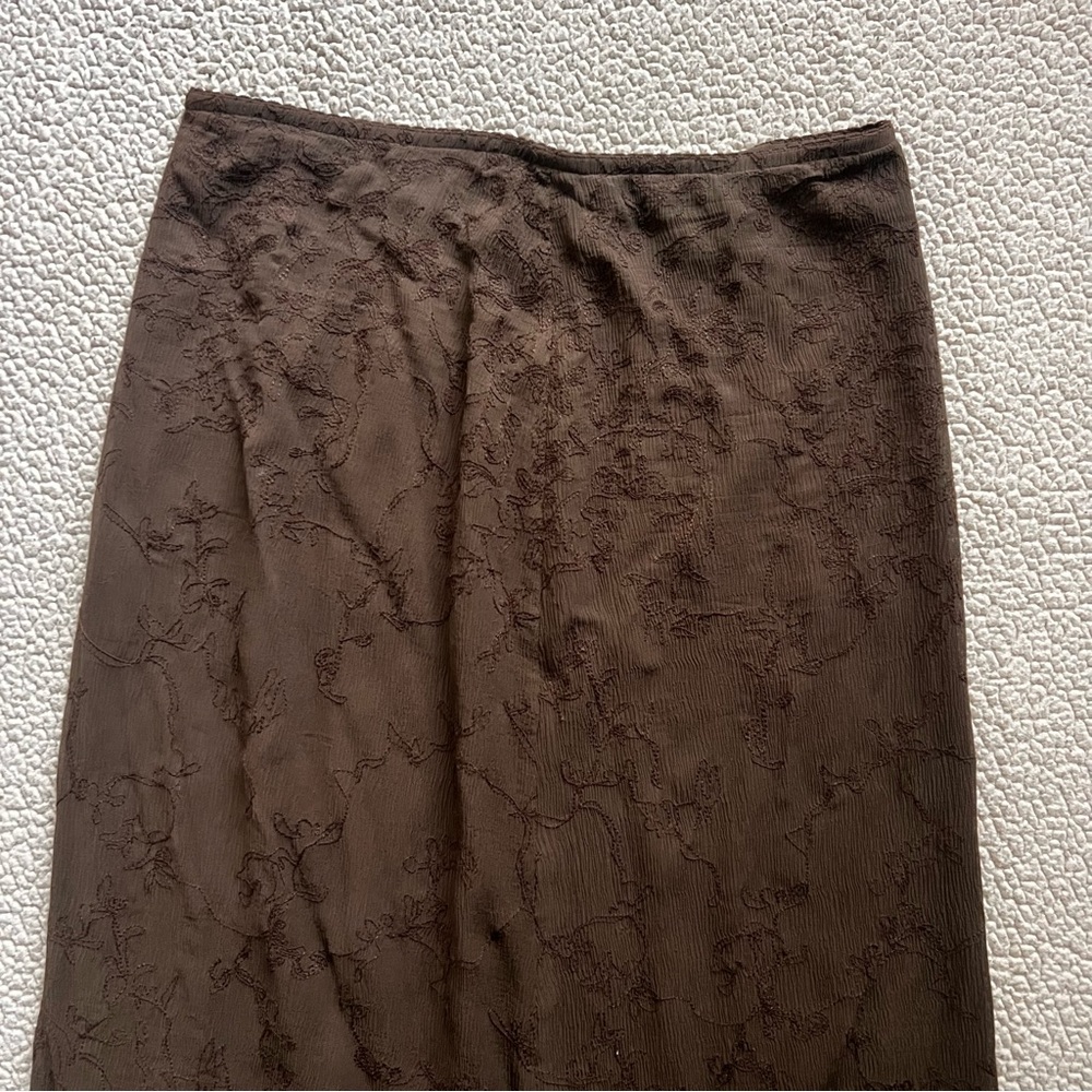 J. Jill Brown Maxi Skirt Silk Embroidered Lightweight Summer Boho Sz 10 Tall 10T - Picture 3 of 8